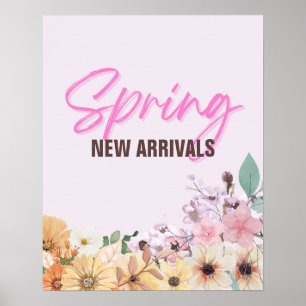 Frühjahr neue Ankünfte unterschreiben, rosa floral Poster