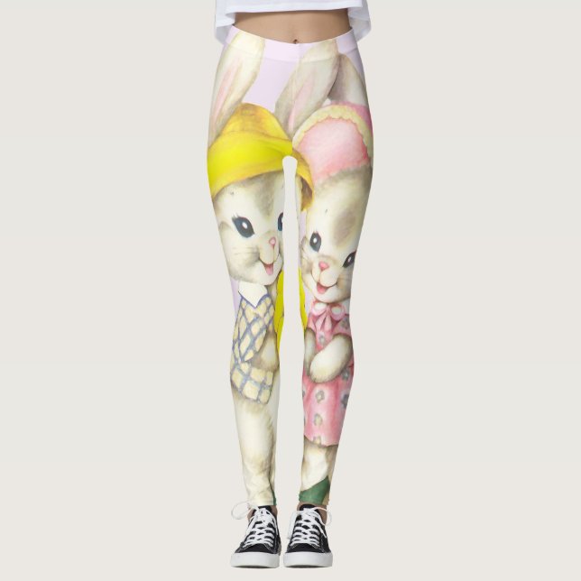 Frühjahr Ostern Vintag Bunny Rabbit Leggings (Vorderseite)