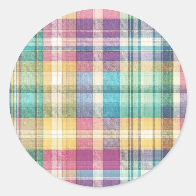 Frühjahr/Osterpaste kariert/Tartan Runder Aufkleber (Vorderseite)