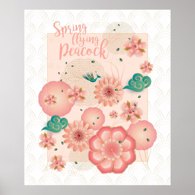 Frühjahr Peach Garden Flying Peacock Frische Pasta Poster (Vorne)