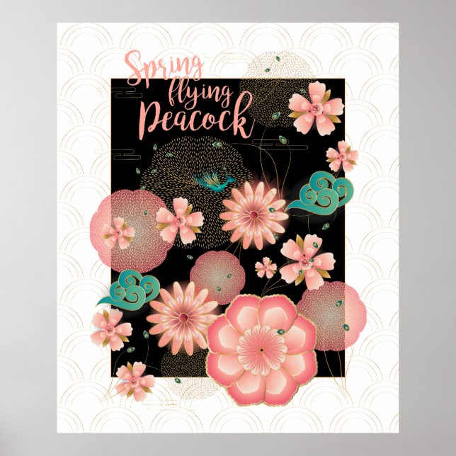 Frühjahr Peach Garden Flying Peacock Frische Pasta Poster (Vorne)