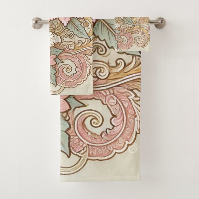 Frühjahr Sommer Pastel Indonesisch Batik Floral Badhandtuch Set (Insitu)
