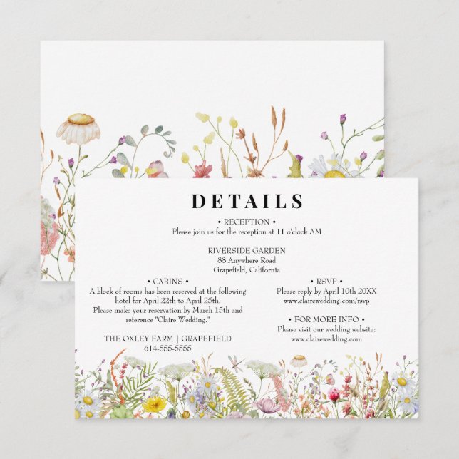 Frühjahr Sommer Wildblume Beige Boho Begleitkarte (Vorne/Hinten)