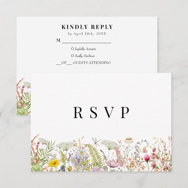 Frühjahr Sommer-Wildblume Beige Boho RSVP-Karte RSVP Karte (Vorne/Hinten)