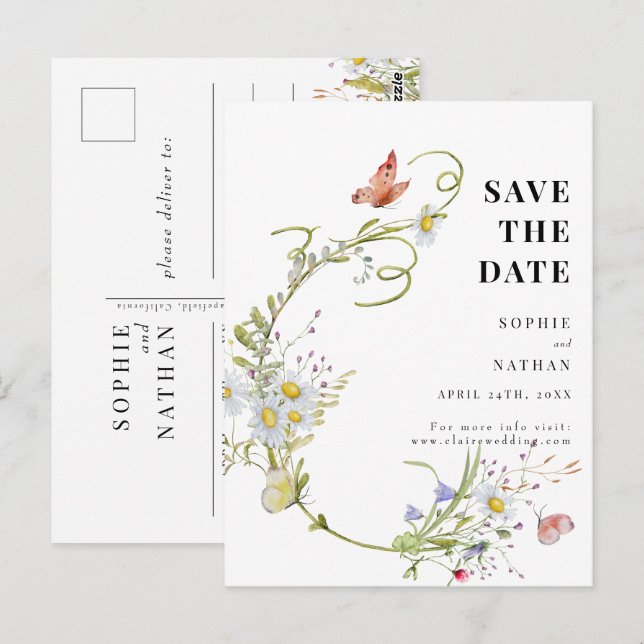 Frühjahr Sommer Wildblume Beige Boho Save the Date Postkarte (Vorne/Hinten)