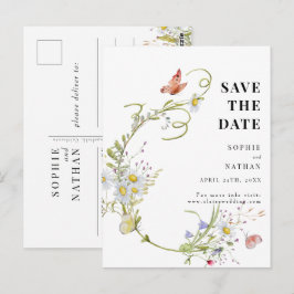Frühjahr Sommer Wildblume Beige Boho Save the Date Postkarte
