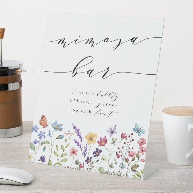 Frühjahr Sommer Wildblume Mimosa Bar Brautparty Sockelschild (In Situ)