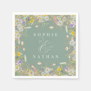 Frühjahr Sommer Wildblume Sage Green Boho Napkins Serviette