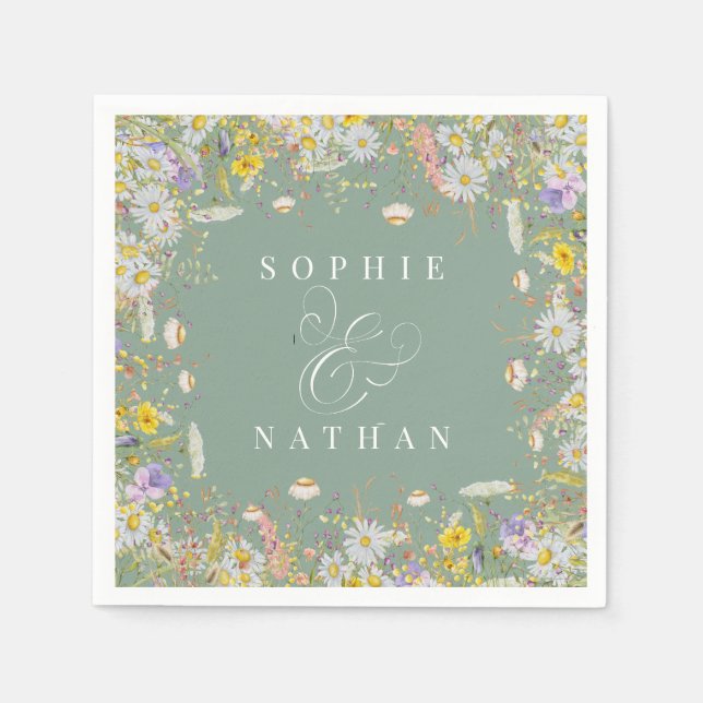 Frühjahr Sommer Wildblume Sage Green Boho Napkins Serviette (Vorderseite)