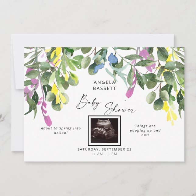 Frühjahr über Pop Ultrasound Wildblume Baby Einladung (Vorderseite)