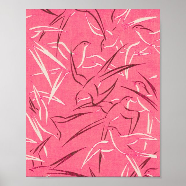 Frühjahr Vögel Vintag Japanisch Rosa Tiere Print Poster (Vorne)