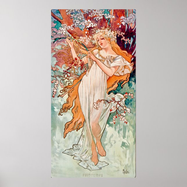 Frühjahr von Alfons Mucha Poster (Vorne)