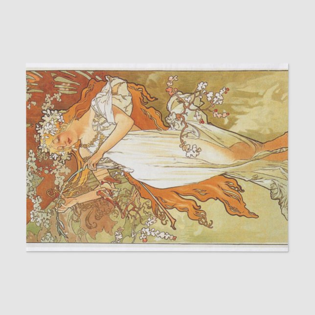Frühjahr von Alphonse Mucha Seidenpapier (Vorderseite)