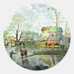 Frühjahr von Boris Kustodiev Runder Aufkleber