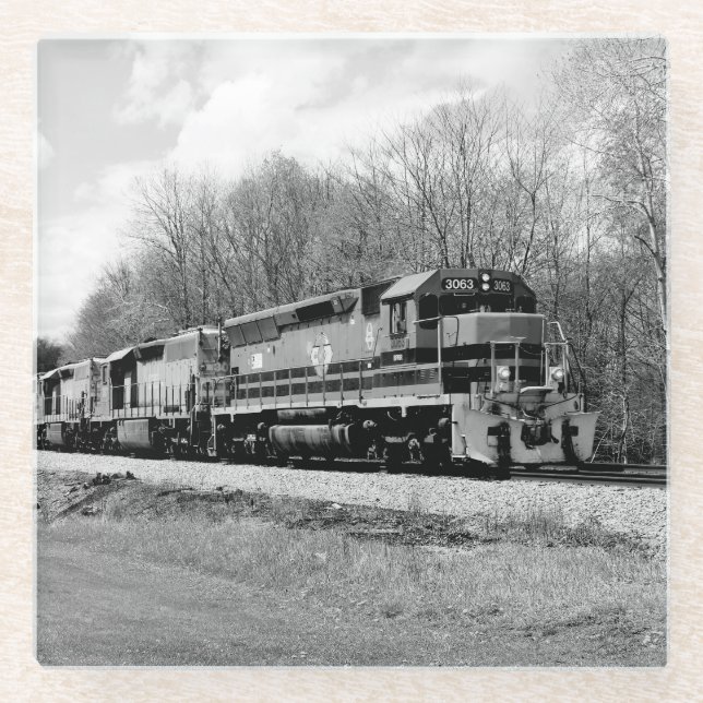 Frühjahr-Zug B&W Glasuntersetzer (Vorderseite)