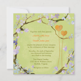Frühjahr zwei Herzen Lime Green Floral Hochzeit Einladung