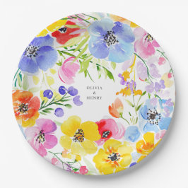 Frühjahrs-Blume mit lebendiger Wasserfarbe Hochzei Pappteller