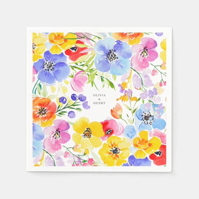 Frühjahrs-Blume mit lebendiger Wasserfarbe Hochzei Serviette (Vorderseite)