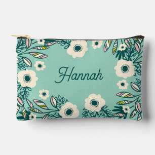Frühjahrs-Blumen-Accessoire-Tasche – Weiß & Türkis Zubehörtasche