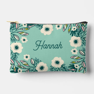 Frühjahrs-Blumen-Accessoire-Tasche – Weiß & Türkis Zubehörtasche