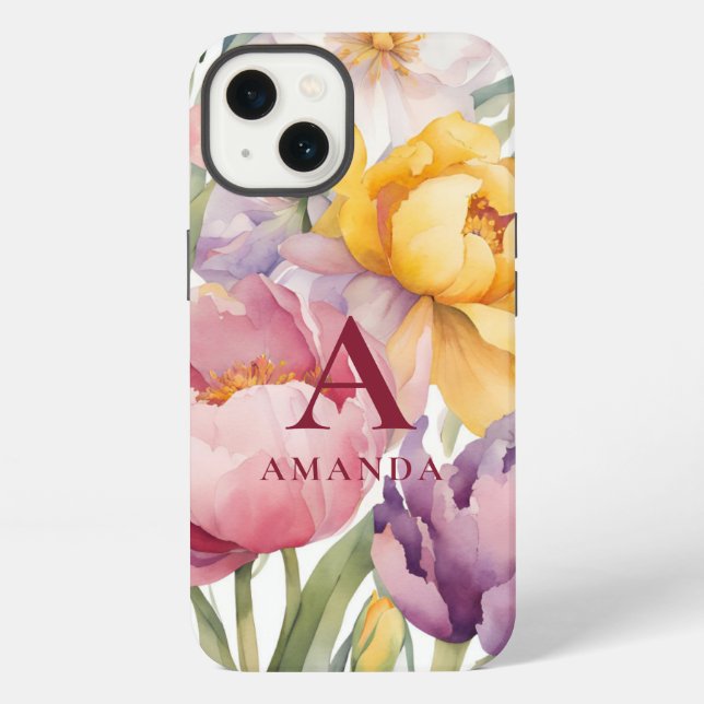 Frühjahrs-Blumen-Monogramm iPhone Hülle (Rückseite)