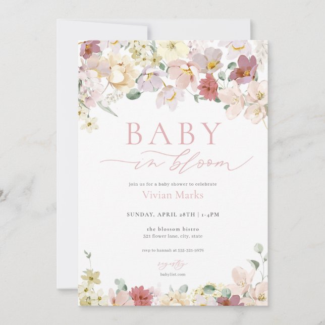 Frühjahrs-Blütenbaby in Bloom Baby Dusche Einladun Einladung (Vorderseite)