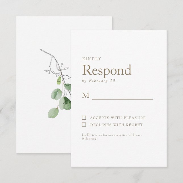 Frühjahrs-Botanisches Weißes Gold-Text Hochzeit RS RSVP Karte (Vorne/Hinten)