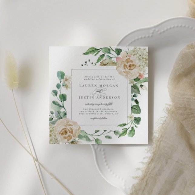 Frühjahrs-Cream Garden Blumenplatz Hochzeitskarte Einladung (Von Creator hochgeladen)