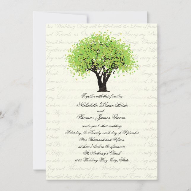 Frühjahrs-Grüne Bäume tanzen Blooms Hochzeit Einladung (Vorderseite)