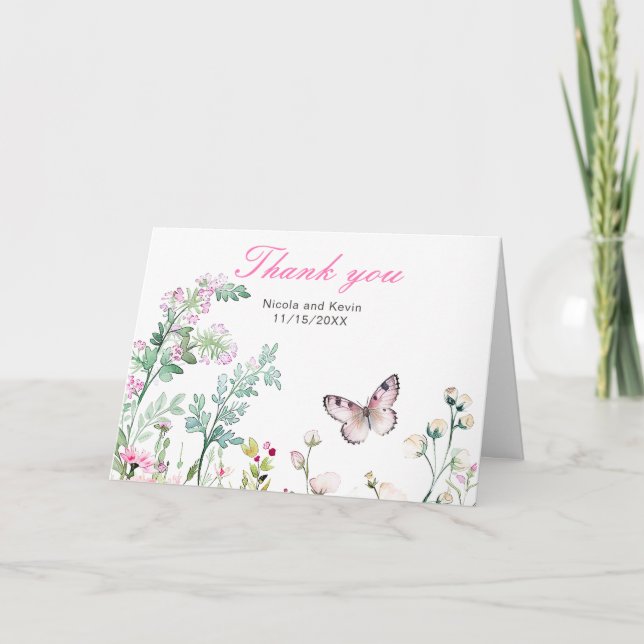 Frühjahrs-Grünen-Schmetterling-Hochzeit Dankeskarte (Vorderseite)