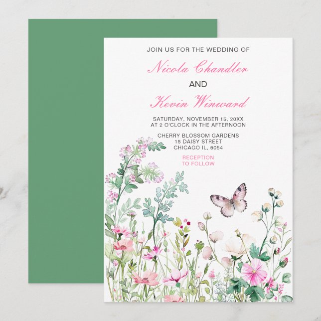 Frühjahrs-Grünen-Schmetterling-Hochzeit Einladung (Vorne/Hinten)