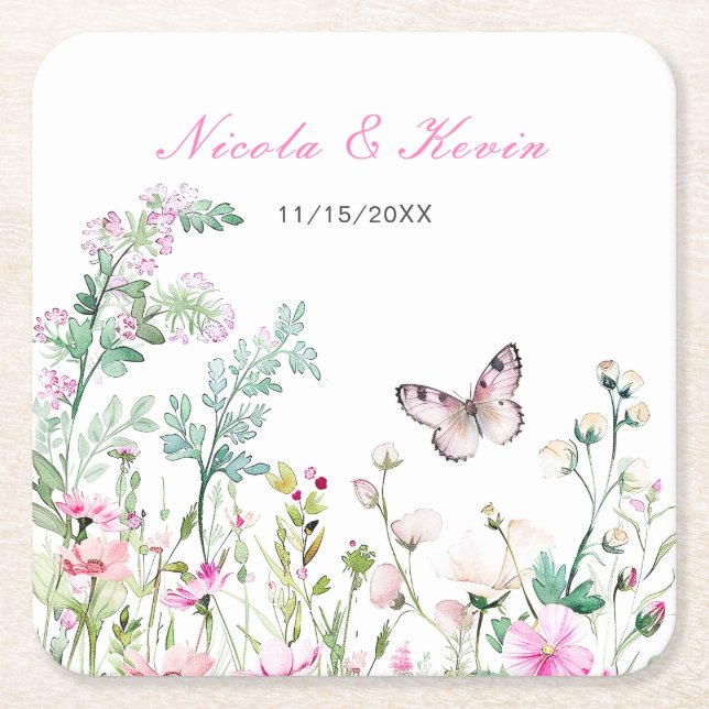 Frühjahrs-Grünen-Schmetterling-Hochzeit Rechteckiger Pappuntersetzer (Vorderseite)