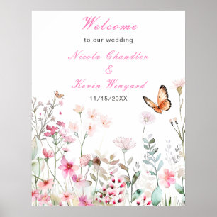 Frühjahrs-Hochzeit in Pink-Schmetterling Poster