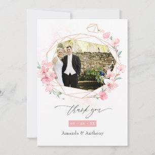Frühjahrs-Hochzeitsfoto-Collage mit rosa Kirschblü Dankeskarte