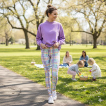 Frühjahrs-Karo-Leggings in Lavendel, Türkis und Ro