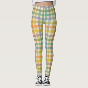 Frühjahrs-Karomuster in Orange, Grün und Braun Leggings