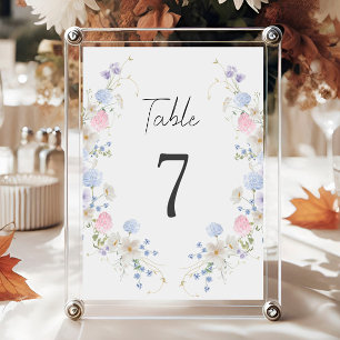 Frühjahrs-Lila und rosa Wildblumen Hochzeit Tischnummer