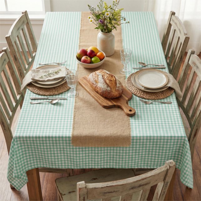 Frühjahrs-Mintgrün-Gingham-Karo  Tischdecke (Von Creator hochgeladen)