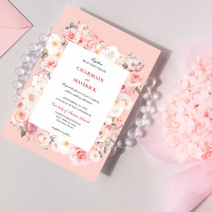 Frühjahrs-Rose Rosa Rahmen Hochzeit Einladung