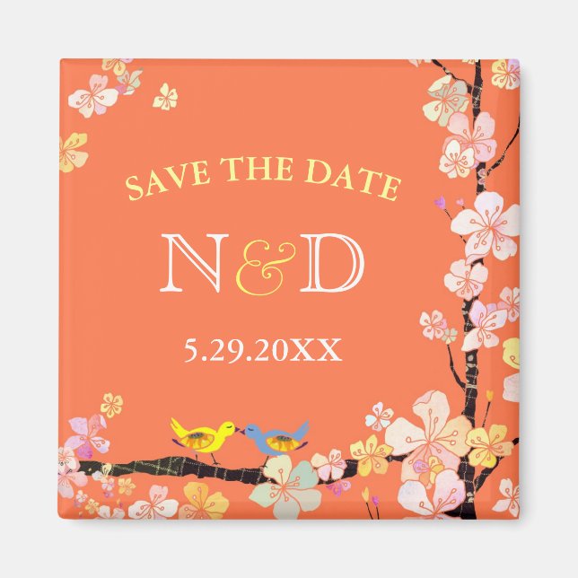 Frühjahrs-Vögel-Hinterhof Hochzeit speichern das D Magnet (Vorne)