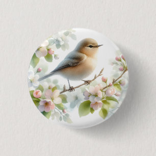 Frühjahrs-Vogel-Kirschblüten-Aquarell Button