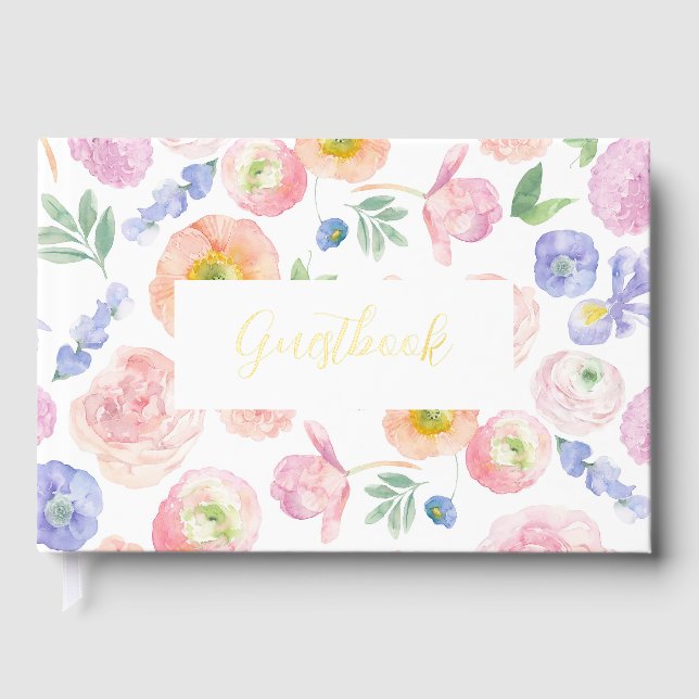 Frühjahrs-Wasserfarben-Hochzeit Gästebuch (Vorderseite)