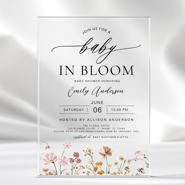 Frühjahrs-Wildblume Baby in Bloom Baby Dusche Acryleinladungen (Von Creator hochgeladen)