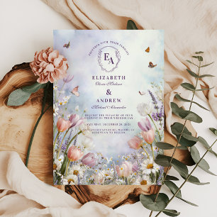 Frühjahrs-Wildblume-Butterfly-Hochzeit Einladung