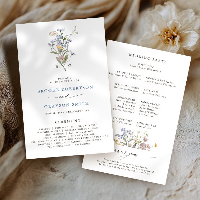 Frühjahrs-Wildblume-Hochzeitsprogramm "Meadow Gard (Spring Wildflower Meadow Garden budget Wedding Program)