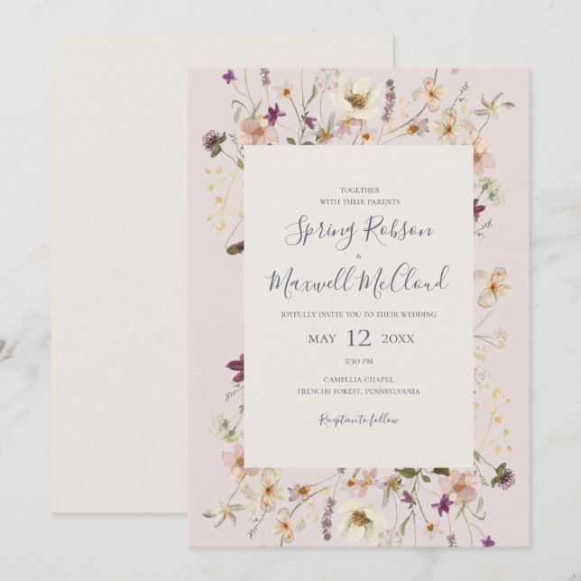 Frühjahrs-Wildblume-Rahmen Lässige Hochzeit Einladung (Vorne/Hinten)