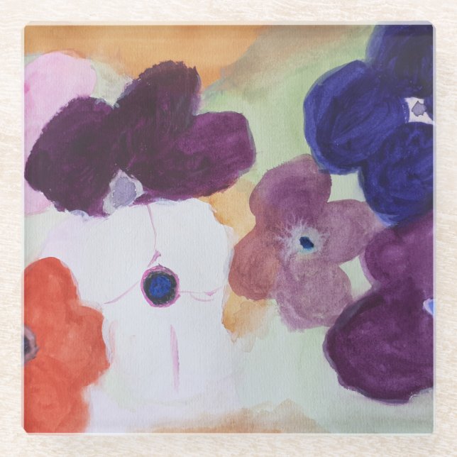 Frühjahrsanemonen Glasuntersetzer (Vorderseite)