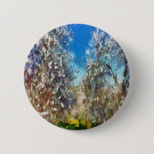 Frühjahrsblossom Almond Tree Pointillism Kunstwerk Button