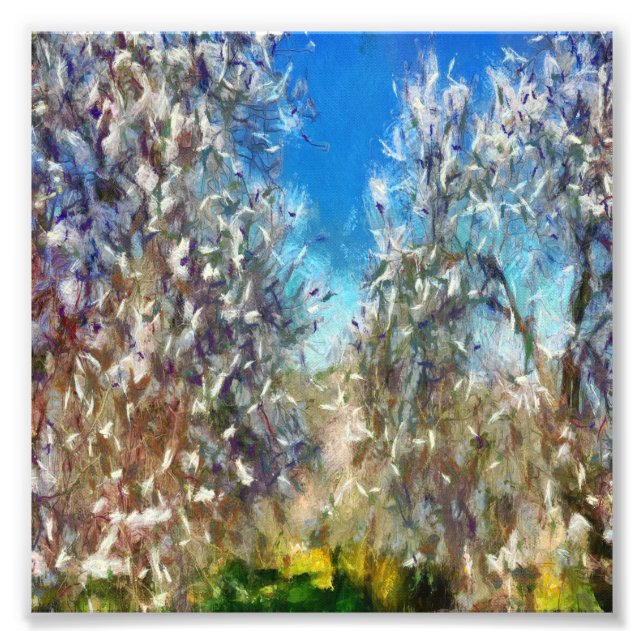 Frühjahrsblossom Almond Tree Pointillism Kunstwerk Fotodruck (Vorne)