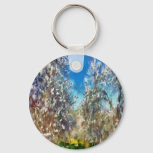 Frühjahrsblossom Almond Tree Pointillism Kunstwerk Schlüsselanhänger